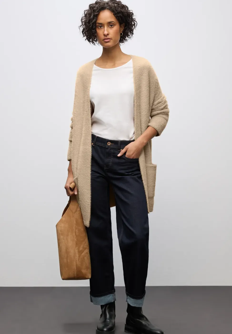 Long cardigan en fil de plumes