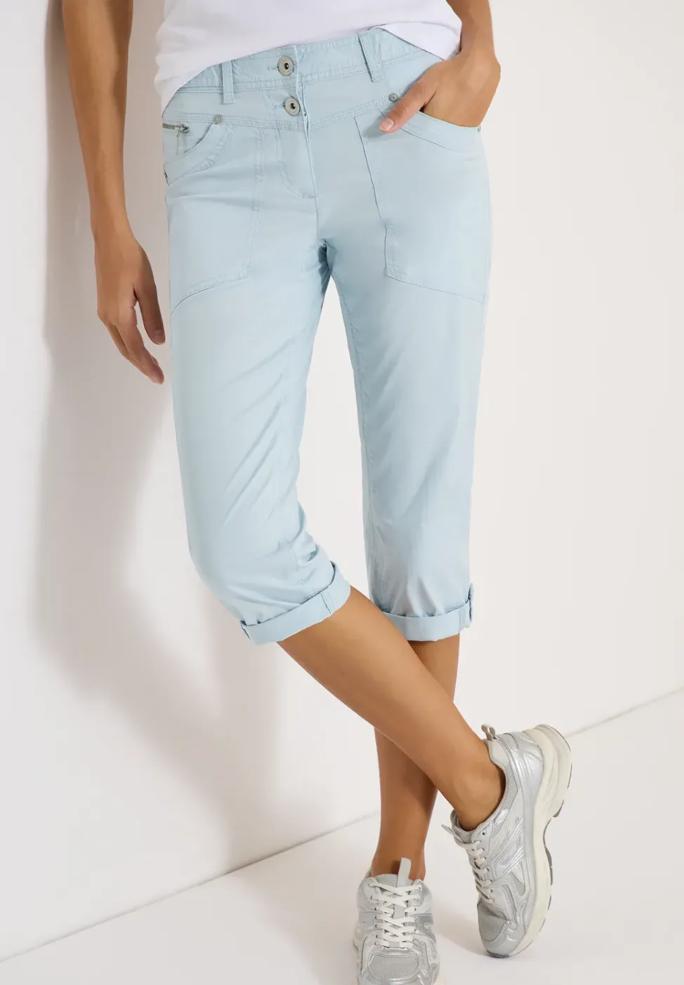 Mid Waist Slim Leg pantalon avec turn-up