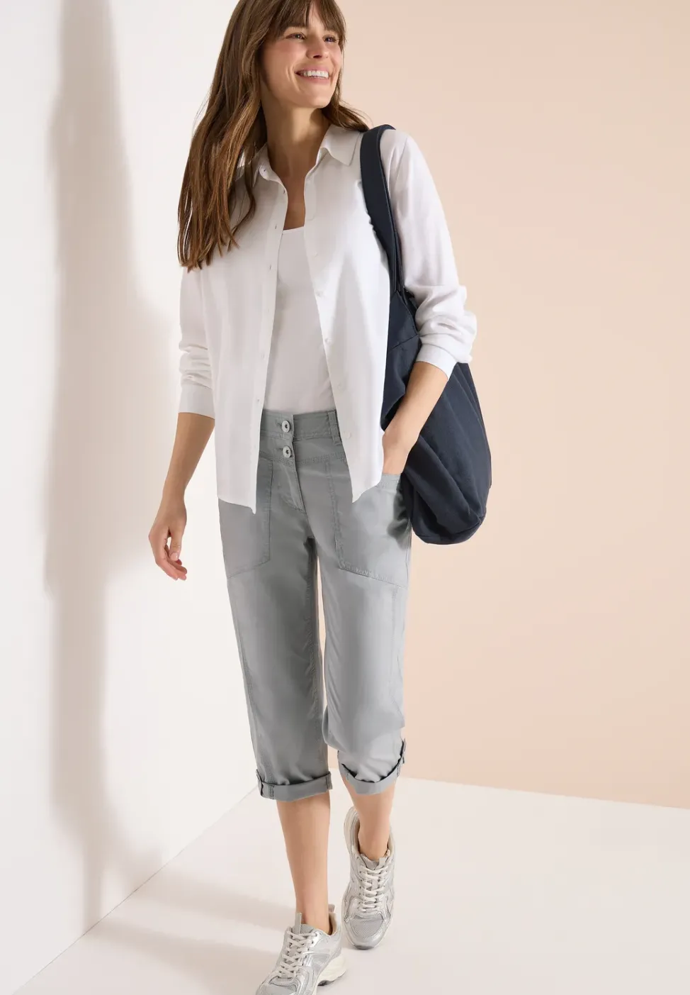 Mid Waist Slim Leg pantalon avec turn-up