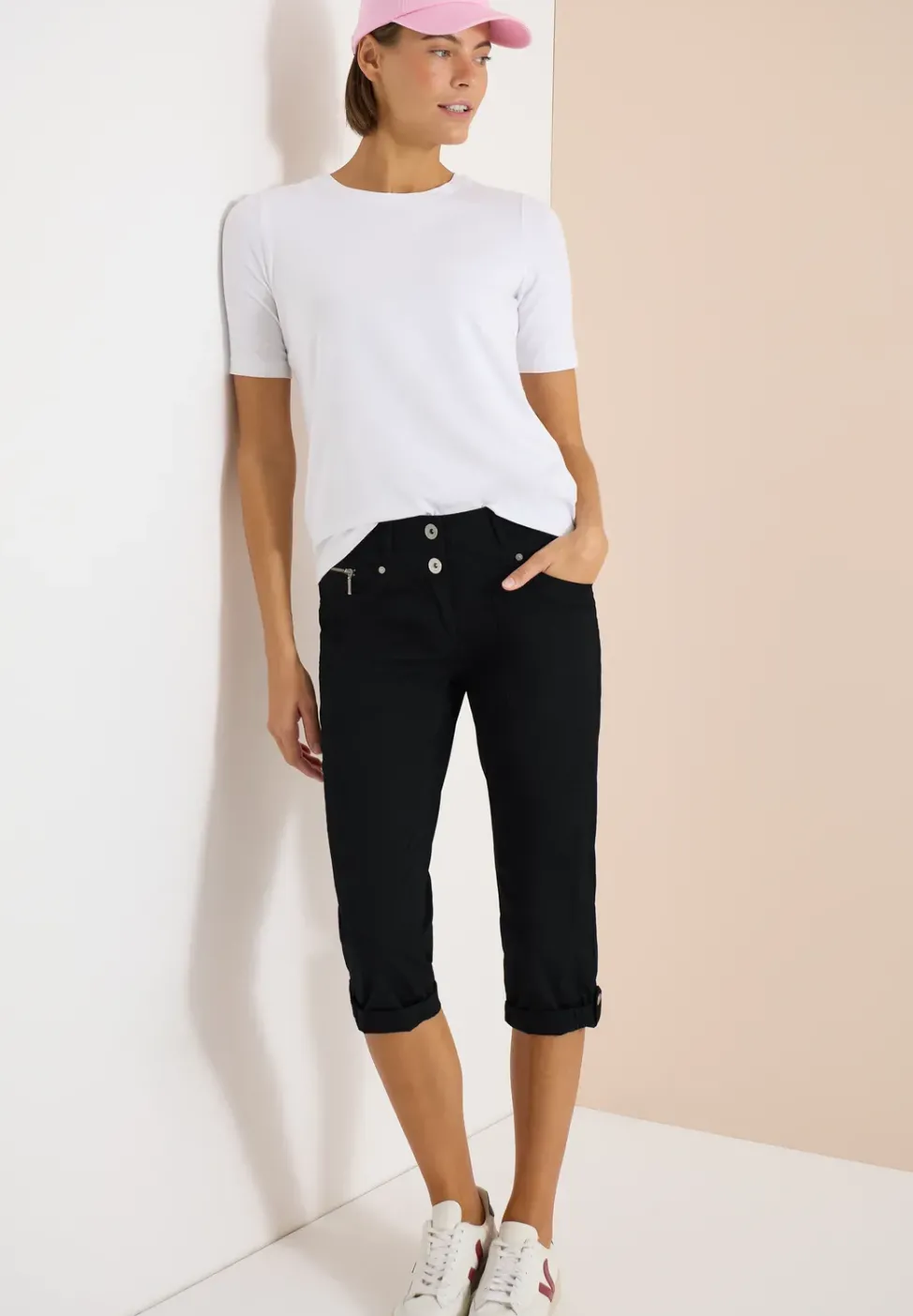 Mid Waist Slim Leg pantalon avec turn-up