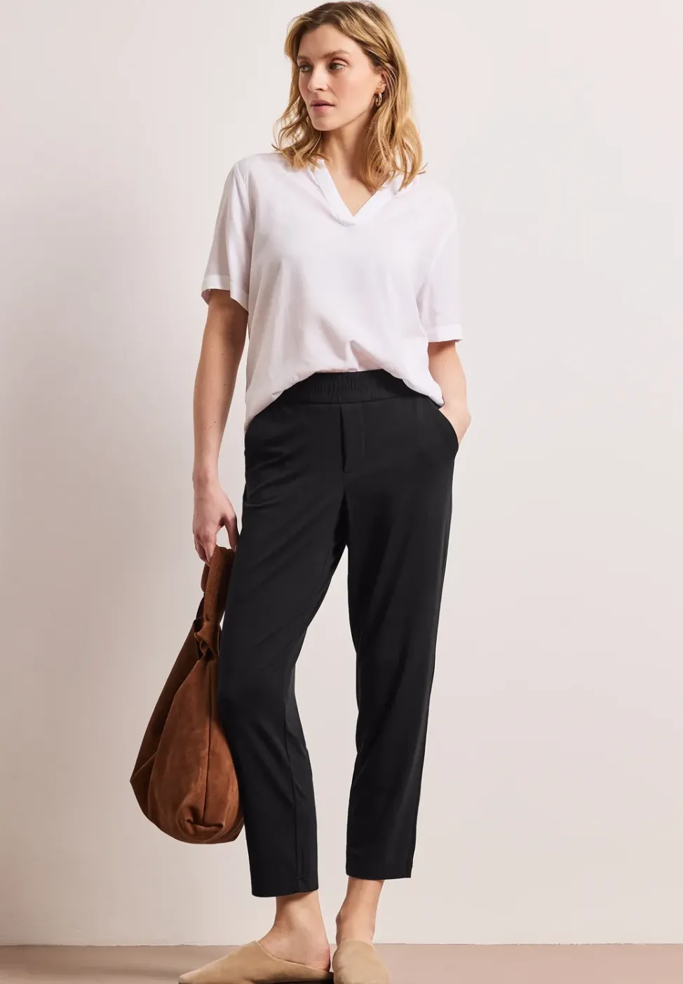 Mid Waist Slim Leg Pantalon Loose Fit