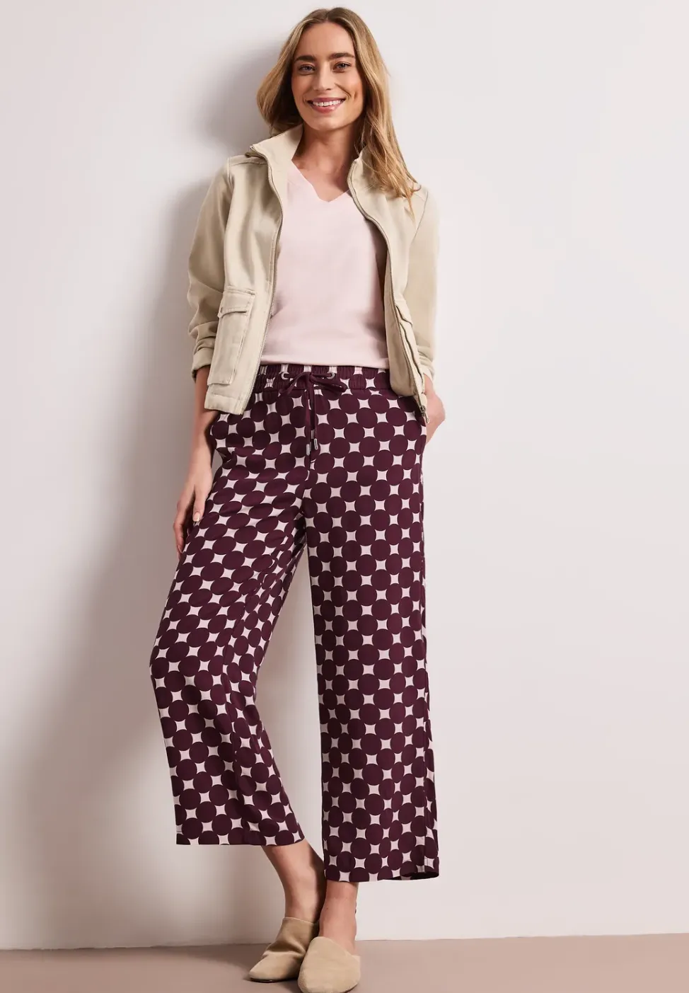 Pantalon large taille haute imprimé
