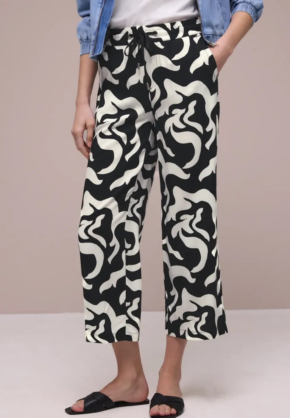 Pantalon large taille haute imprimé