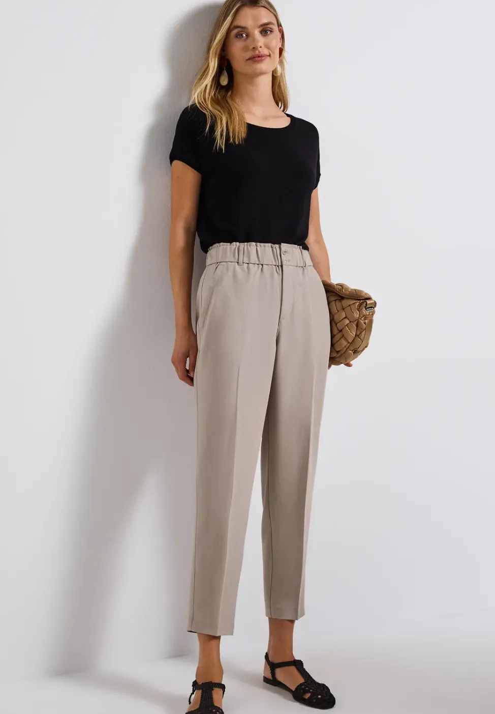 Pantalon paperbag à look mélangé