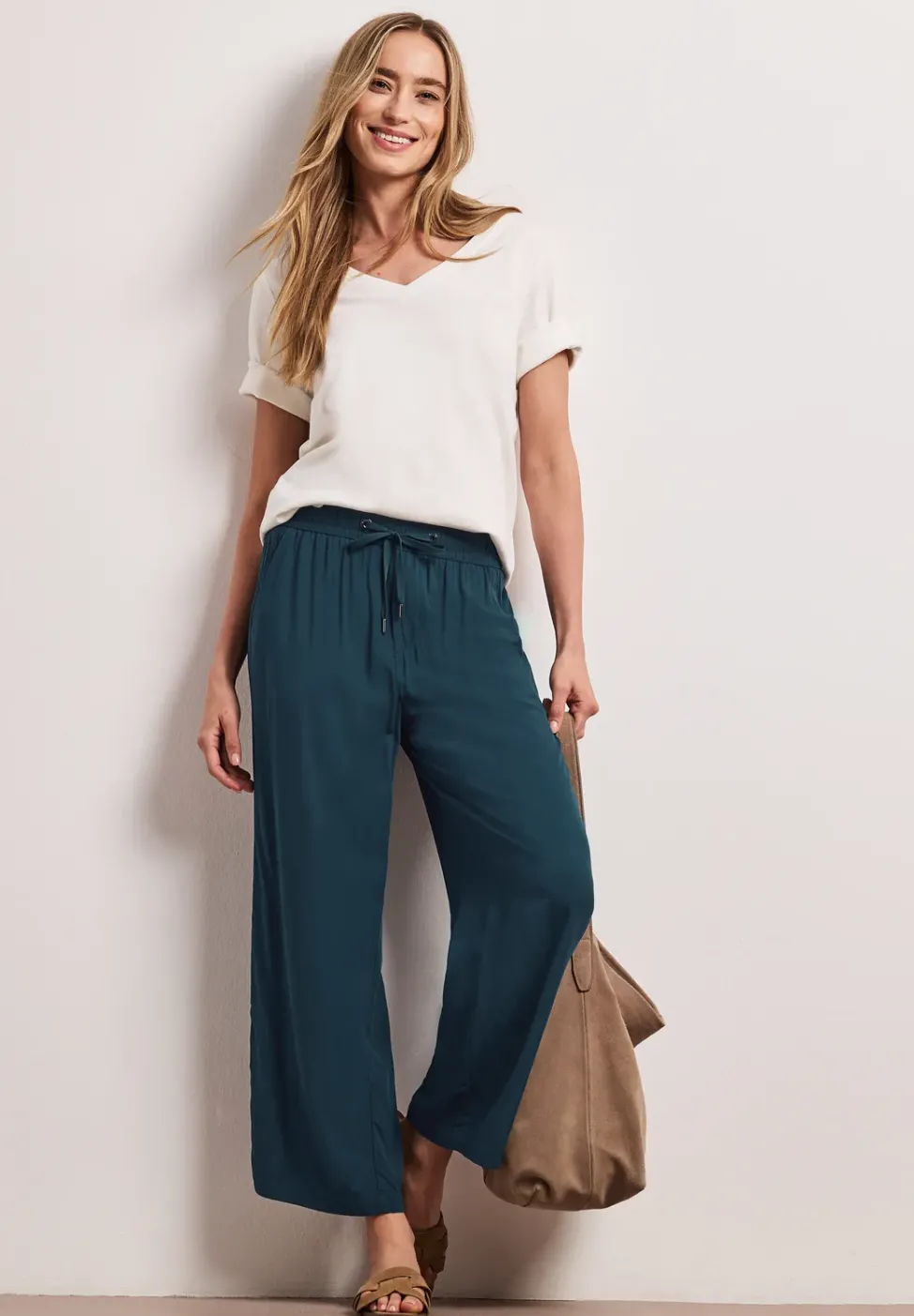 Pantalon taille haute wide leg coupe décontractée