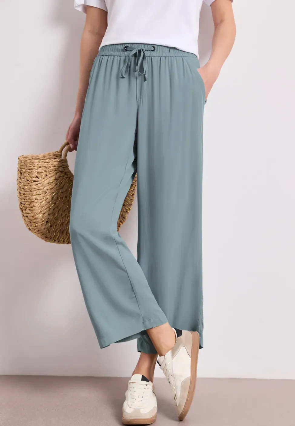Pantalon taille haute wide leg coupe décontractée