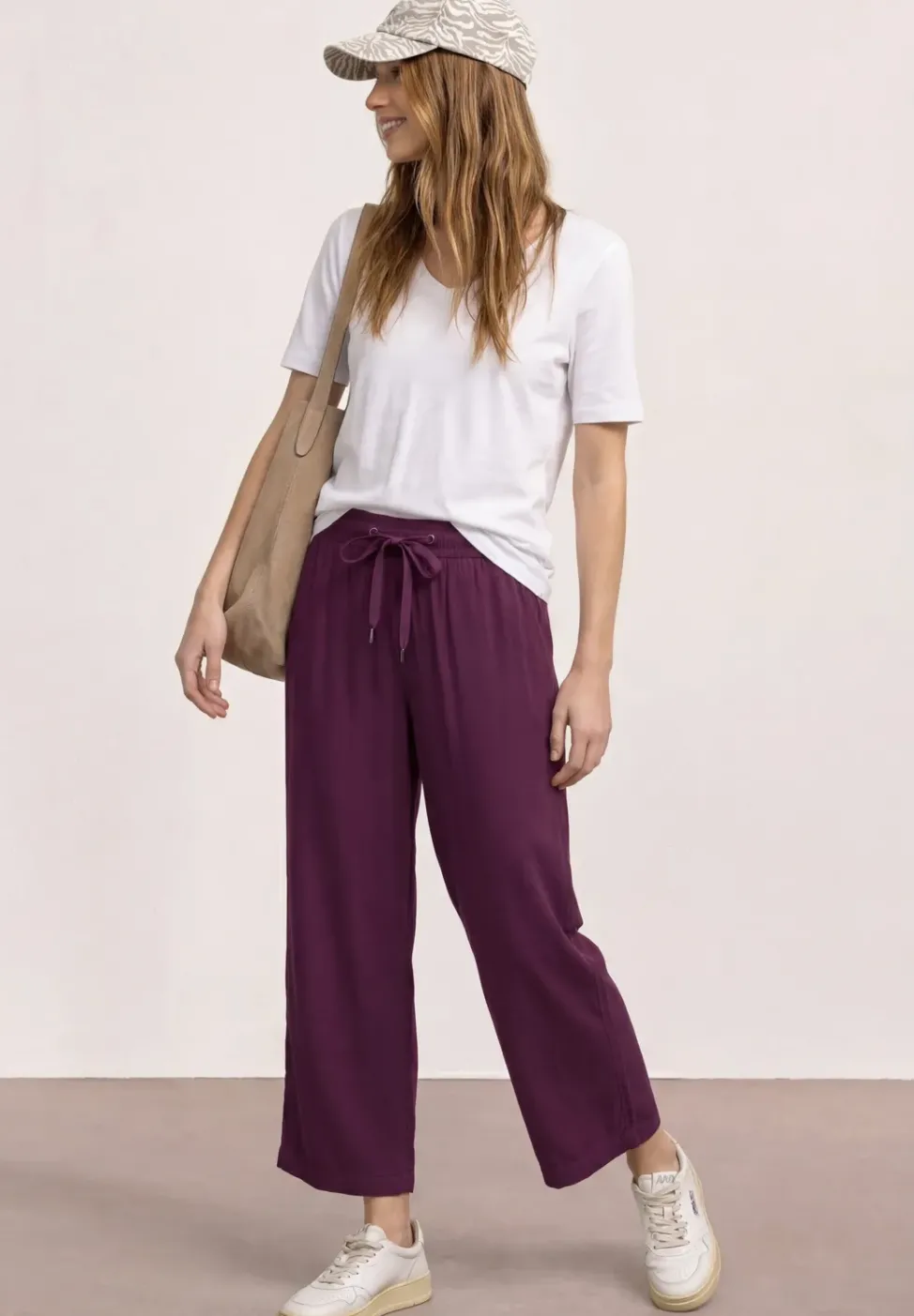 Pantalon taille haute wide leg coupe décontractée