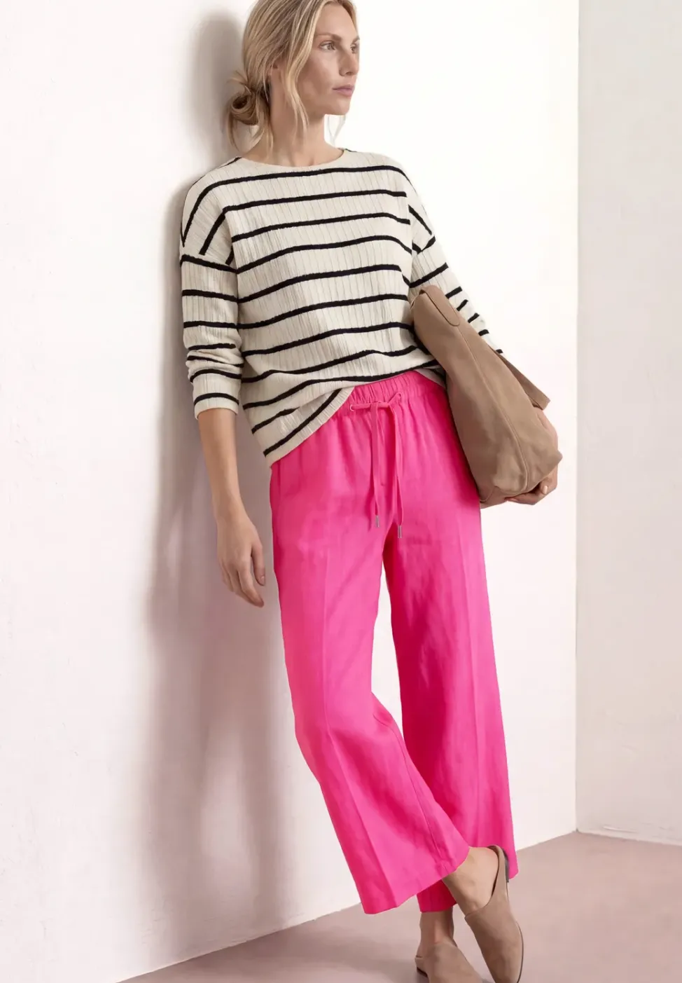 Pantalon wide leg coupe loose en lin
