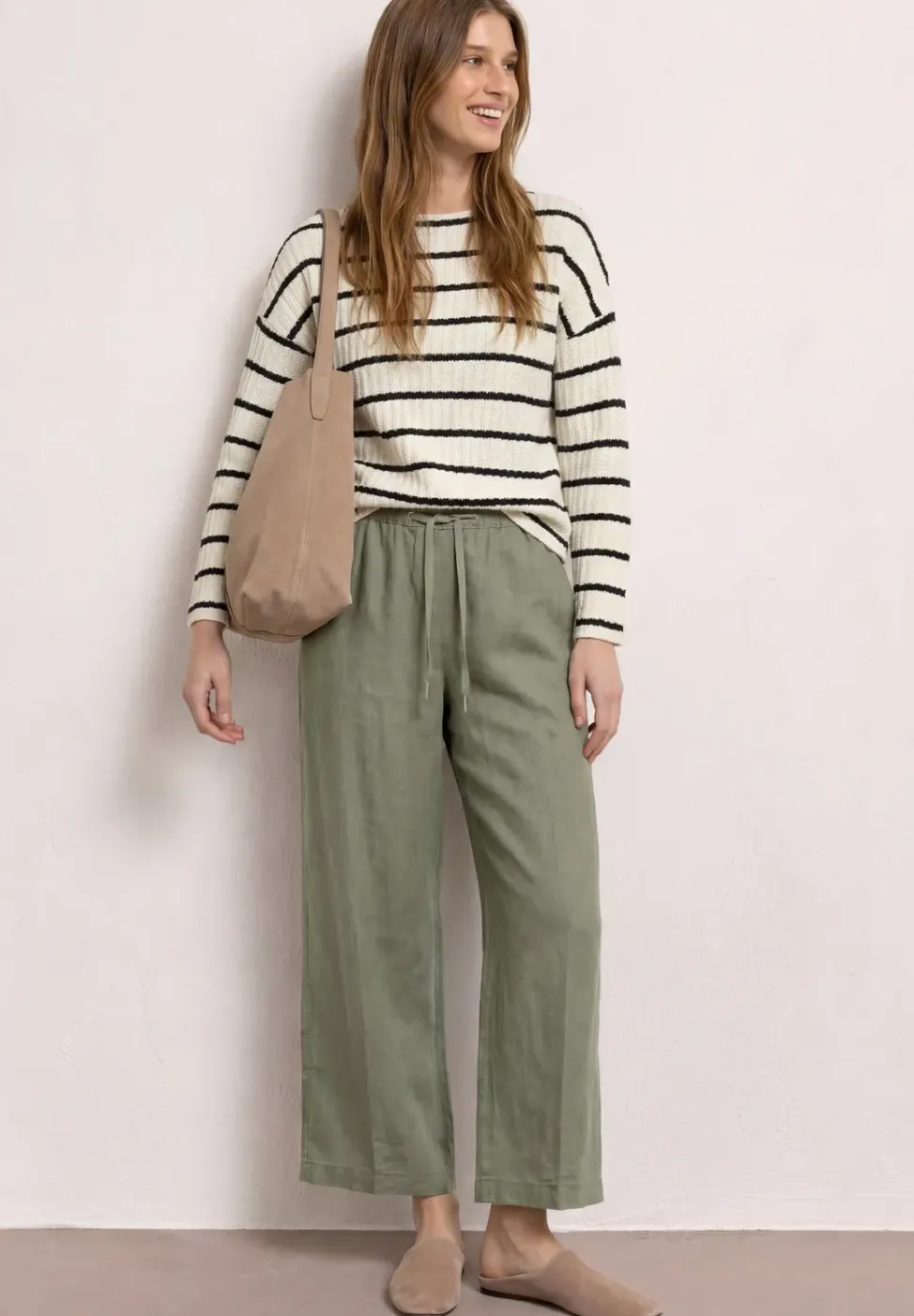 Pantalon wide leg coupe loose en lin
