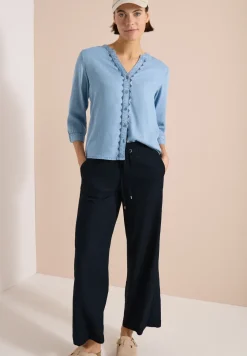 Pantalon wide leg détail bande contrastée