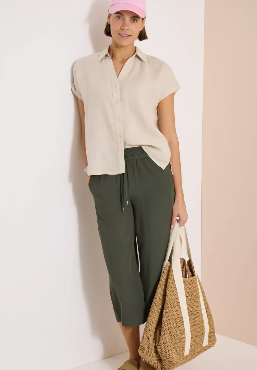 Pantalon 3/4 wide leg en coupe décontractée