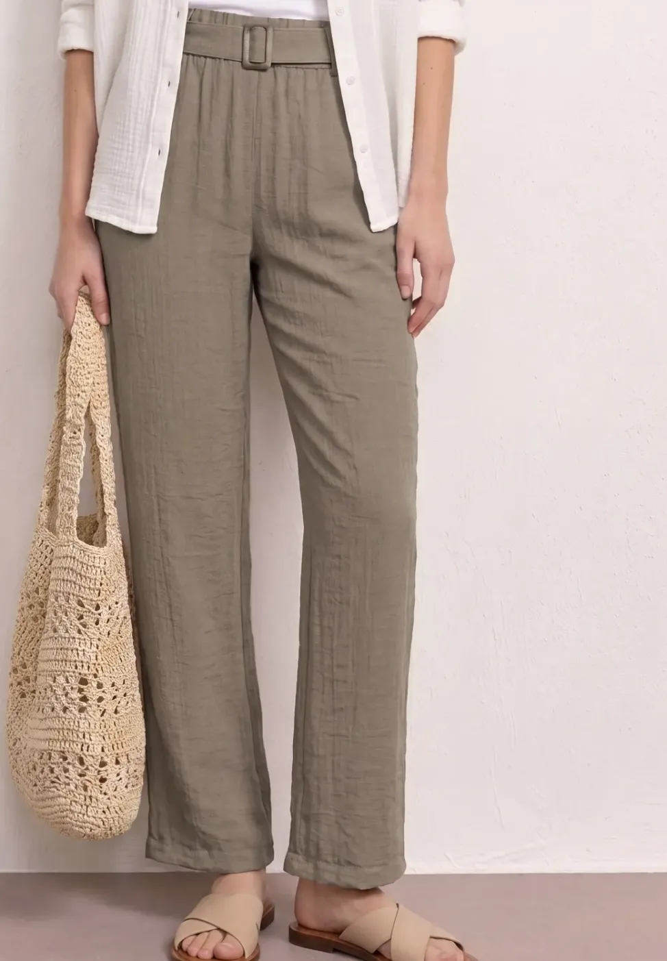 Pantalon Wide Legs avec ceinture, coupe décontractée