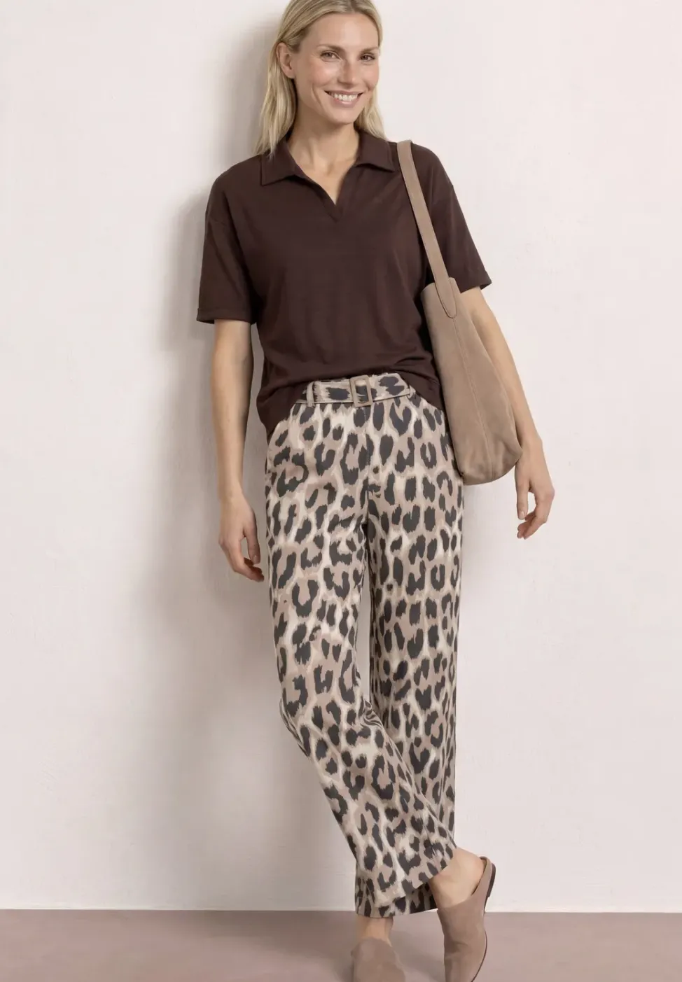 Pantalon Wide Legs avec ceinture et imprimé léopard