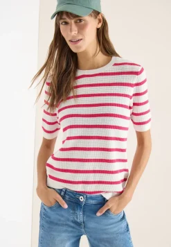 Pull à manches courtes avec structure et rayures