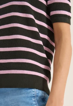 Pull à manches courtes avec structure et rayures