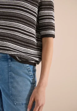 Pull à manches courtes, col rond et rayures