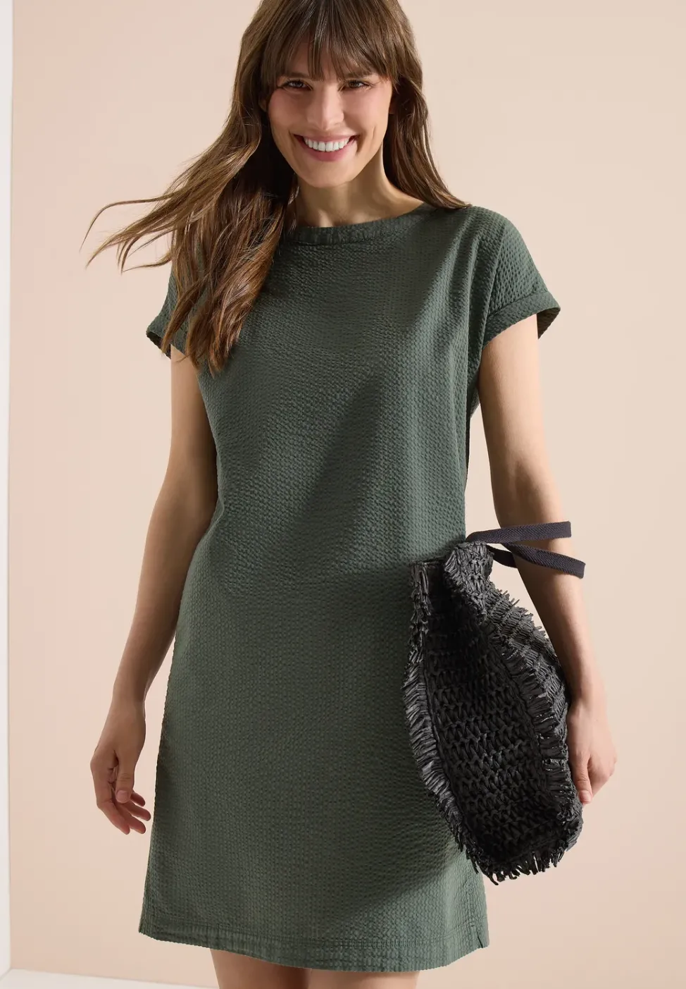 Robe longue au genou avec structure en seersucker