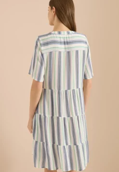 Robe longueur genou à col fendu et rayures
