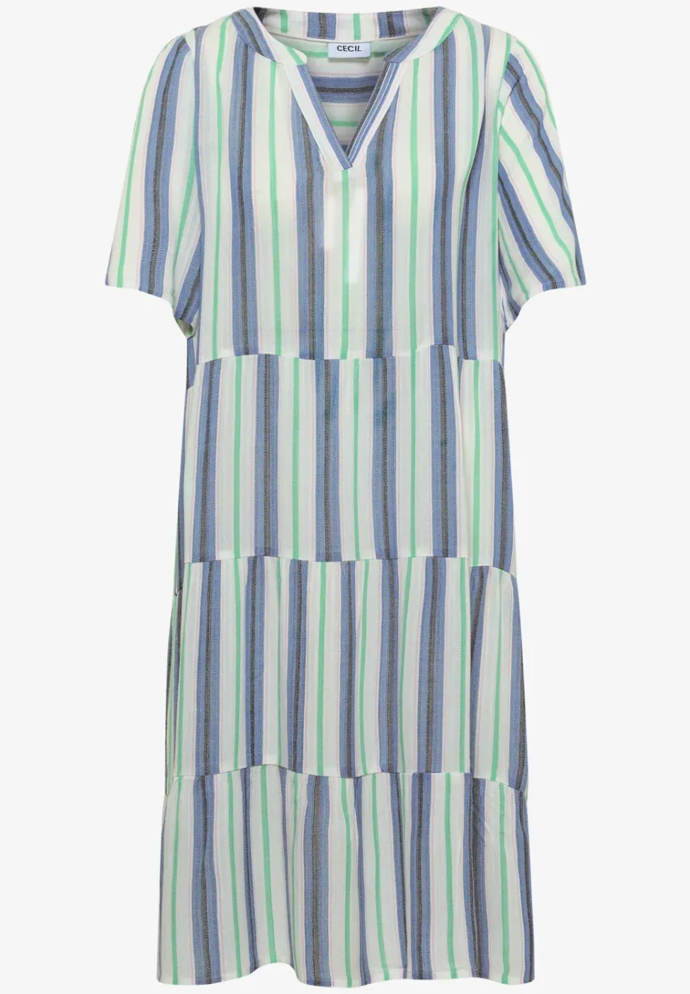 Robe longueur genou à col fendu et rayures