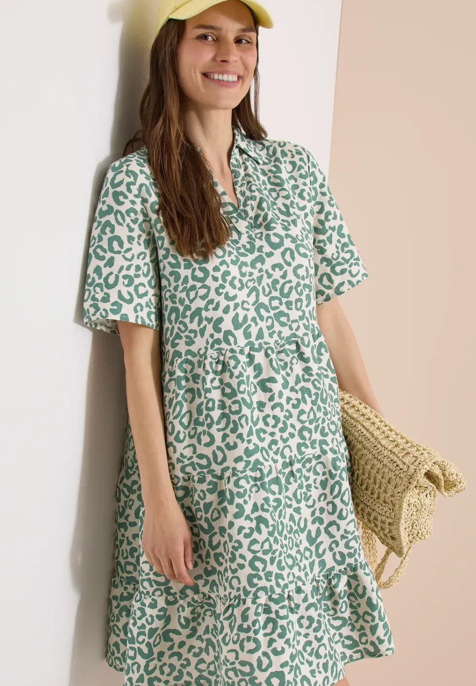Robe longueur genou en lin mélangé avec imprimé