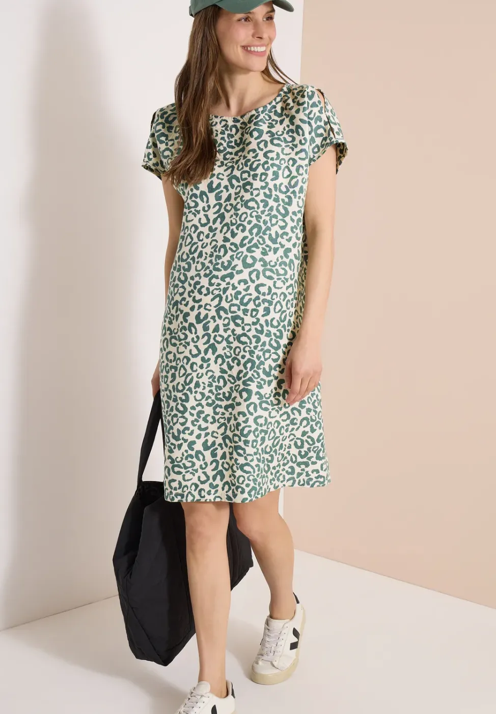 Robe longueur genou en lin mélangé avec imprimé