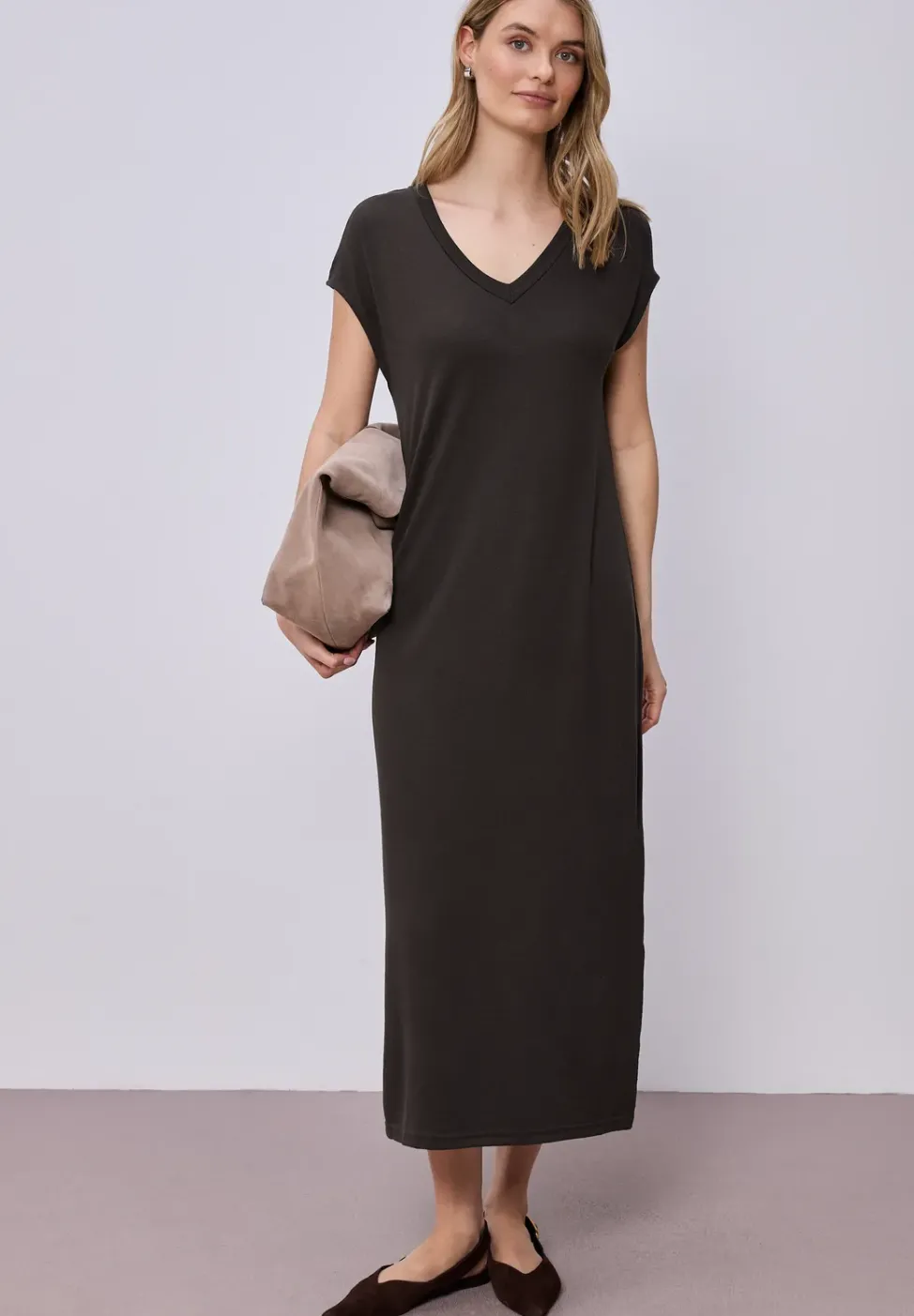 Robe midi avec col en V au look tricoté