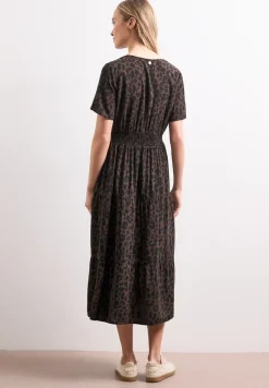 Robe midi avec imprimé et détail smocké