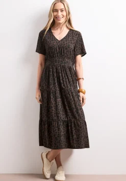 Robe midi avec imprimé et détail smocké