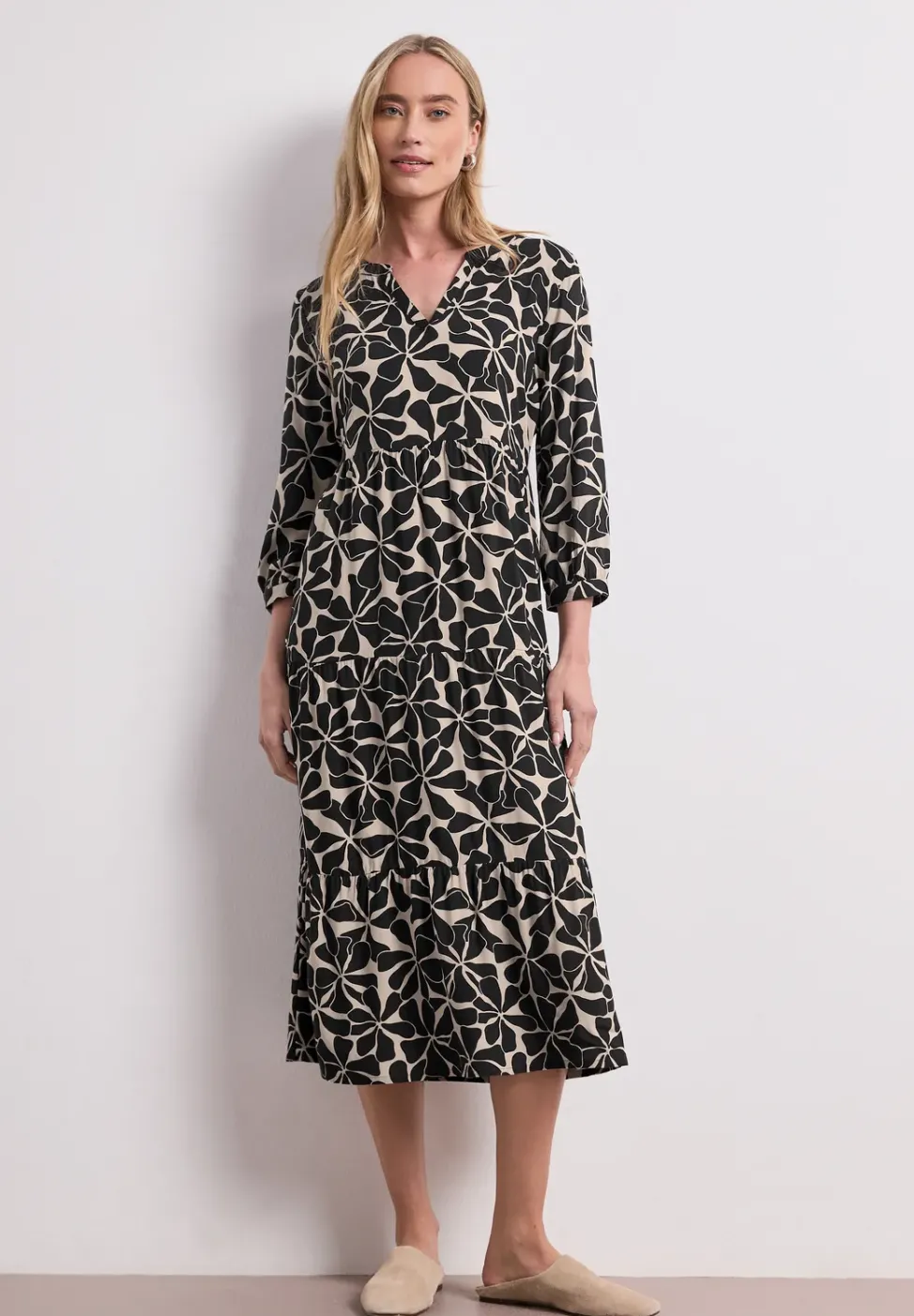 Robe midi à col fendu au look ethnique