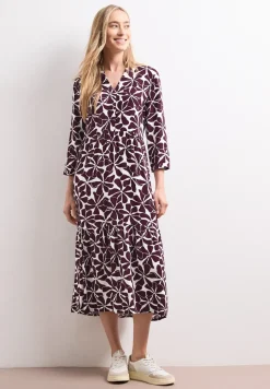 Robe midi à col fendu avec imprimé