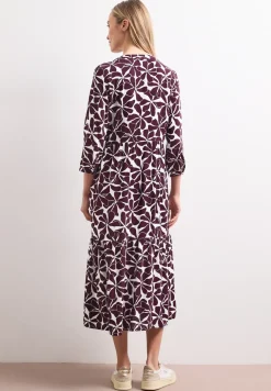 Robe midi à col fendu avec imprimé