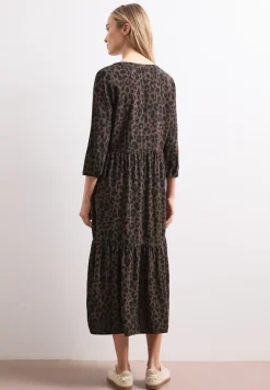 Robe midi à col fendu avec imprimé