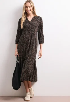 Robe midi à col fendu avec imprimé