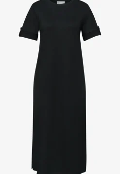 Robe midi à col rond avec boutons aux manches