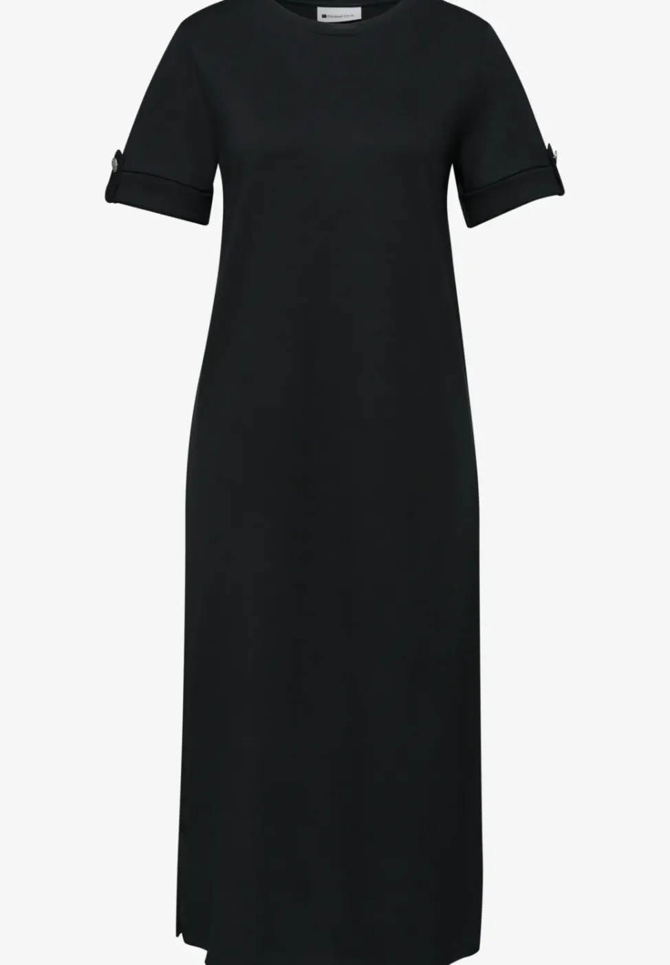 Robe midi à col rond avec boutons aux manches