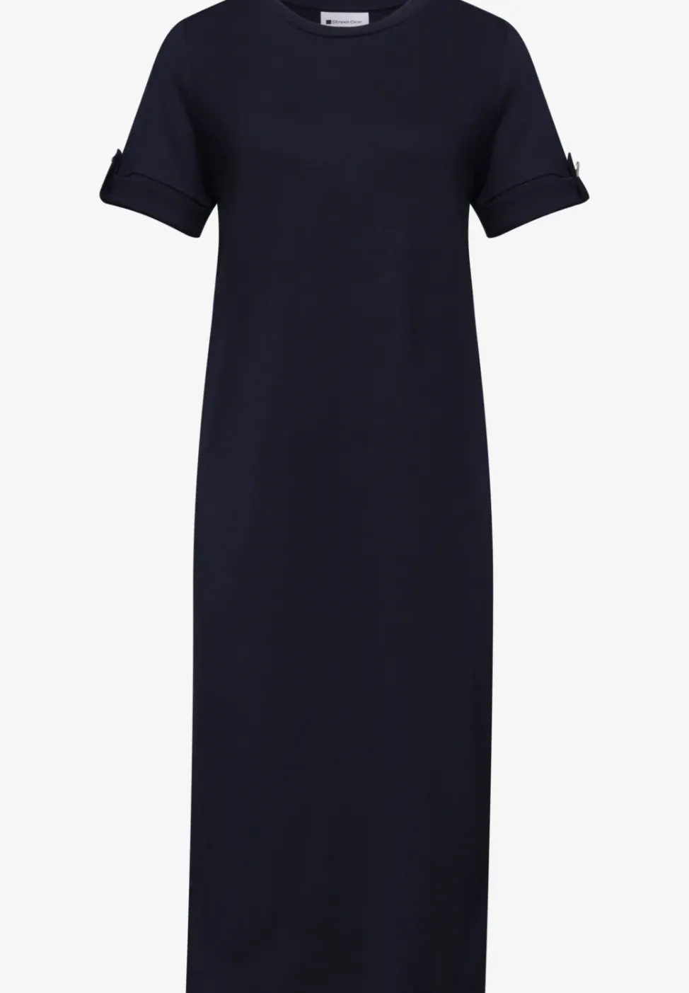 Robe midi à col rond avec boutons aux manches