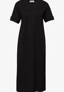 Robe midi à col rond avec boutons aux manches