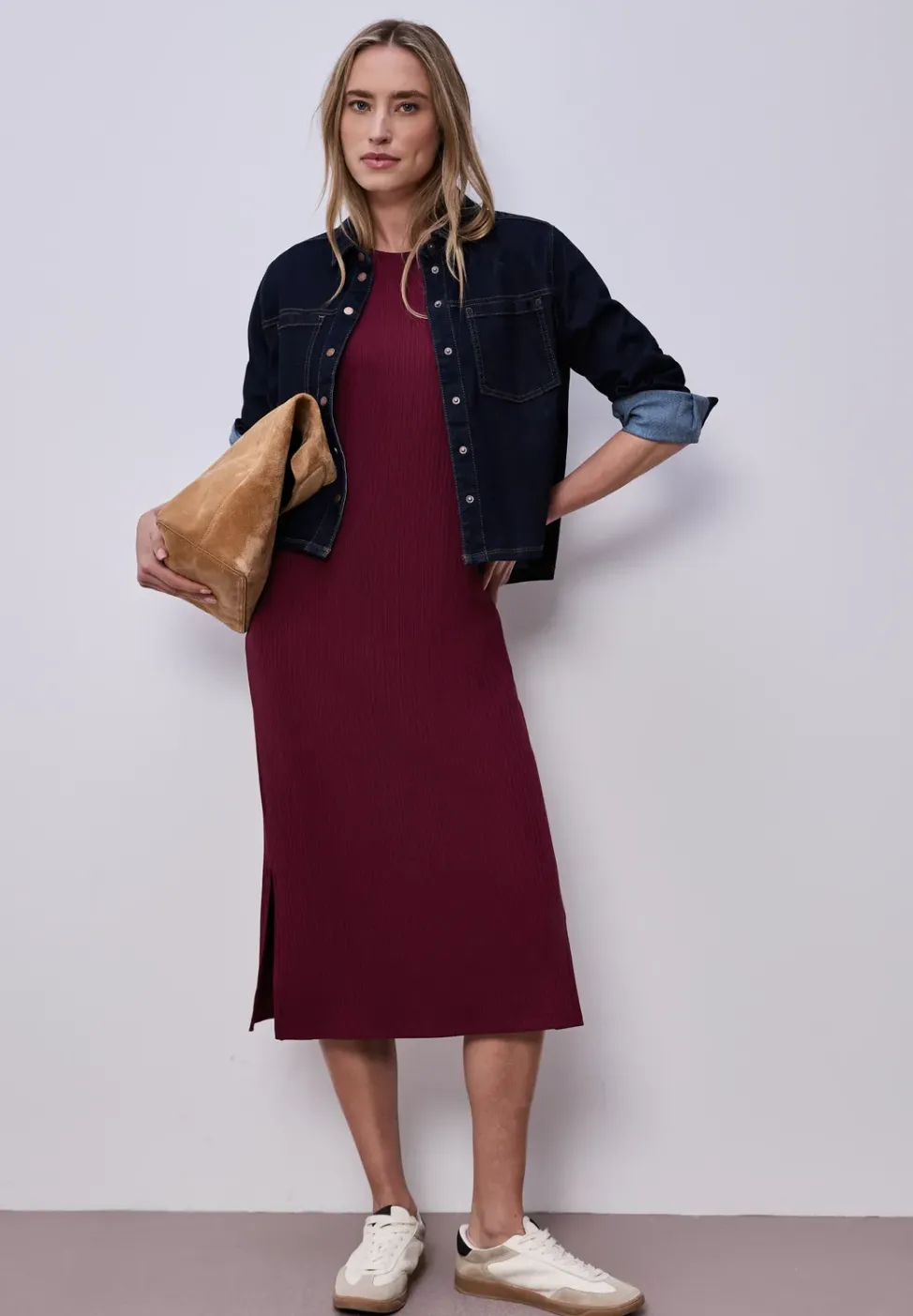 Robe midi en jersey côtelé