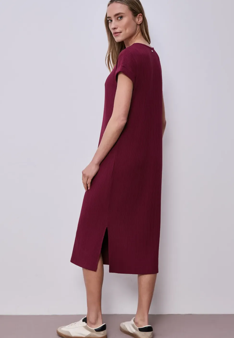 Robe midi en jersey côtelé
