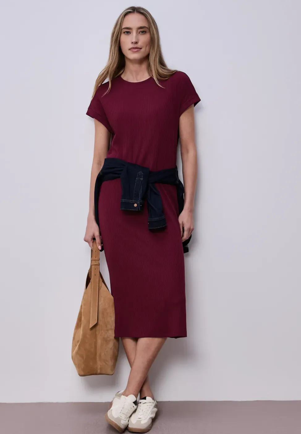 Robe midi en jersey côtelé