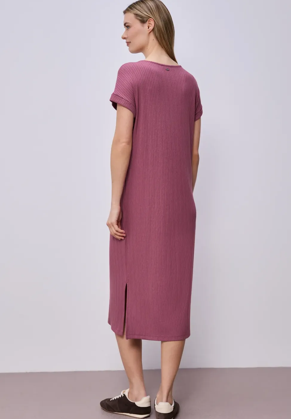 Robe midi en jersey côtelé