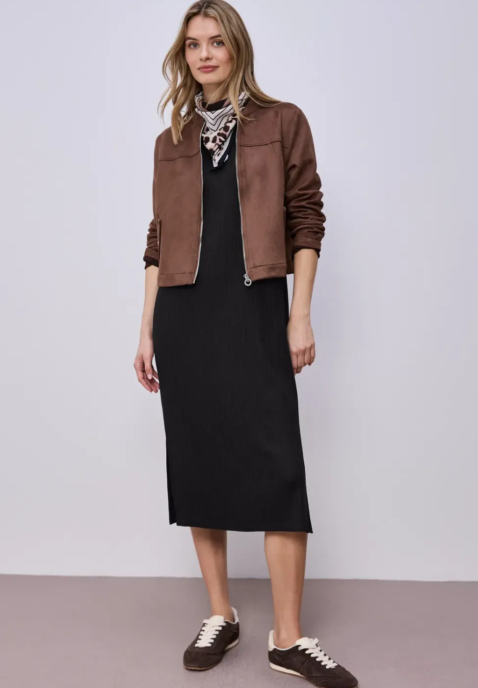Robe midi en jersey côtelé