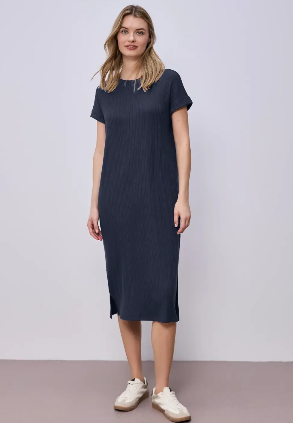 Robe midi en jersey côtelé
