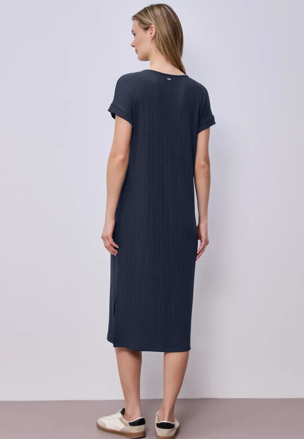 Robe midi en jersey côtelé