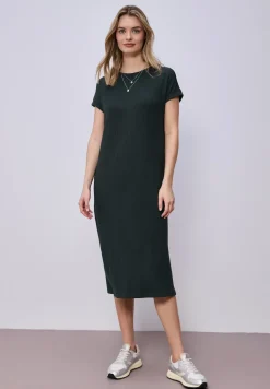 Robe midi en jersey côtelé
