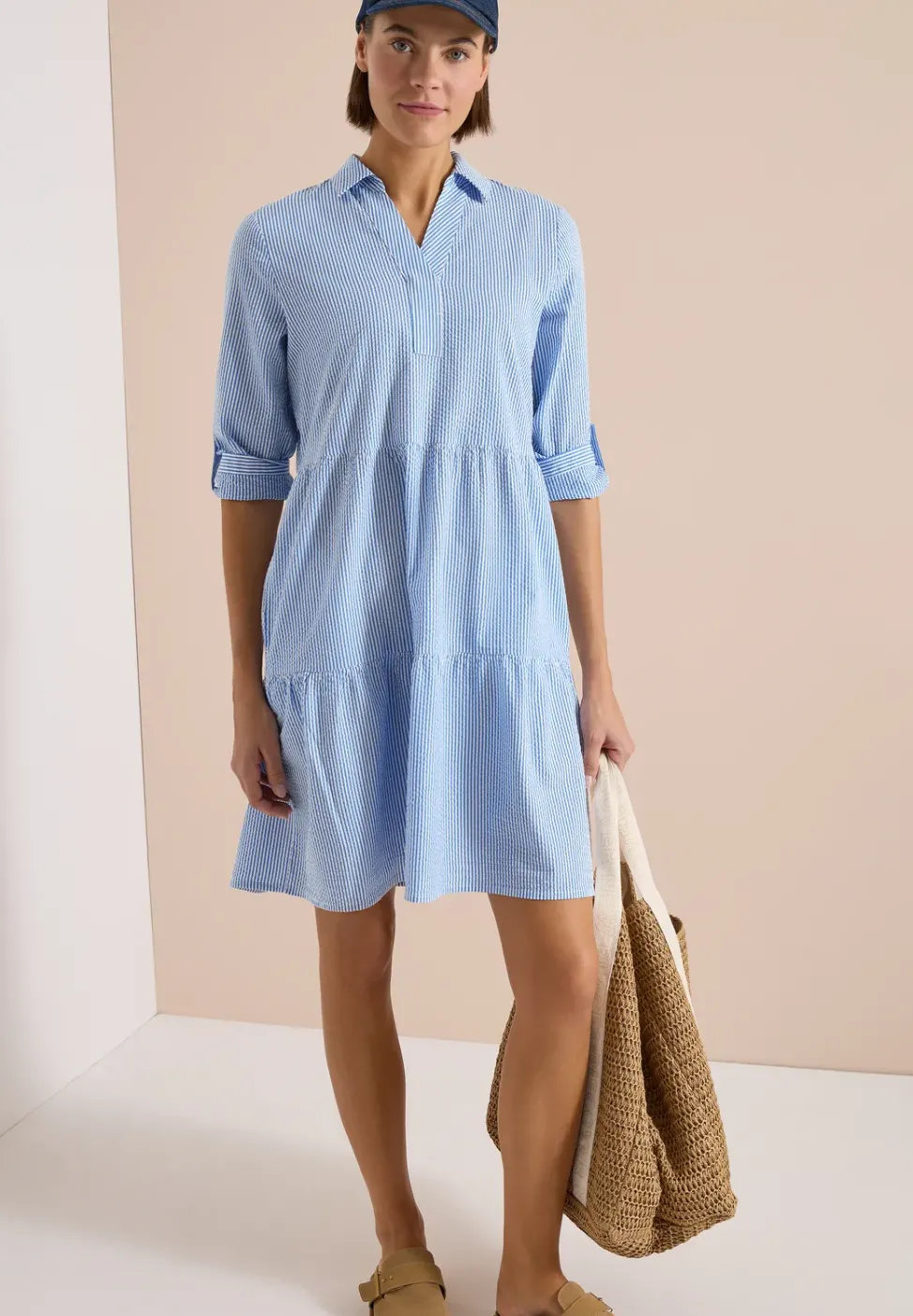 Robe midi en seersucker