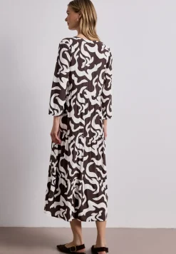 Robe midi imprimée à col fendu
