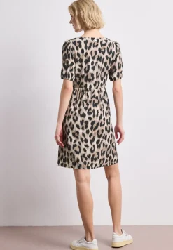 Robe midi imprimée à col fendu