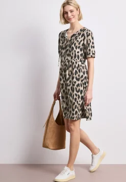 Robe midi imprimée à col fendu