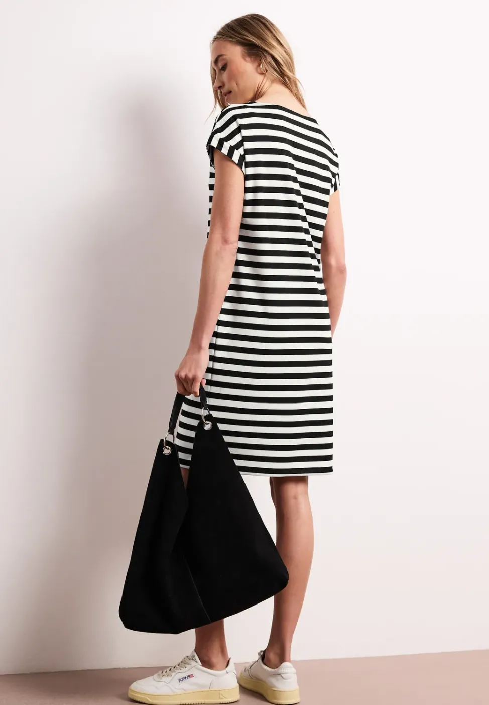 Robe mi-longue en jersey rayé